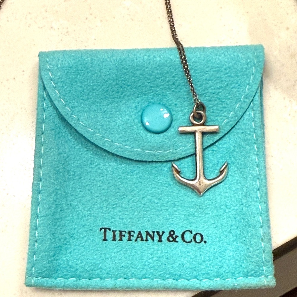 Tiffany & Co. Silver Anchor Pendant with Blue Pouch